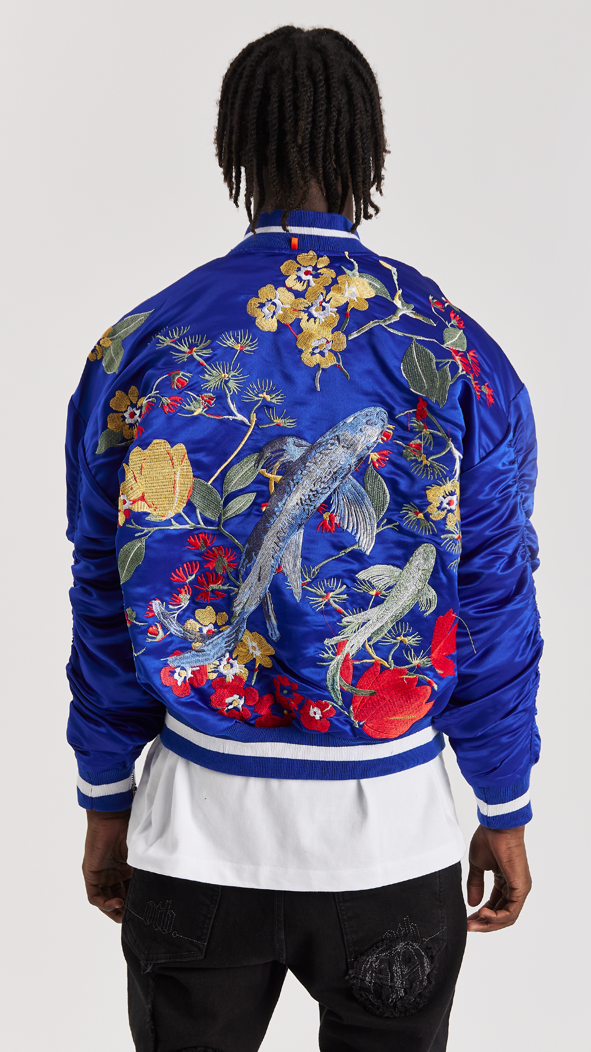 SIGNATURE SATIN MAZARINE EMBROIDERED BOMBER JACKET