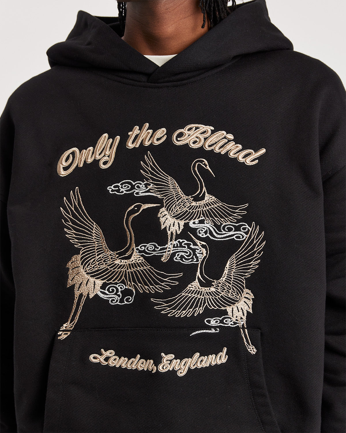 Crane Embroidered Hood